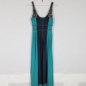 Ranna Gill Boho Beaded Color Block Maxi Dress - S